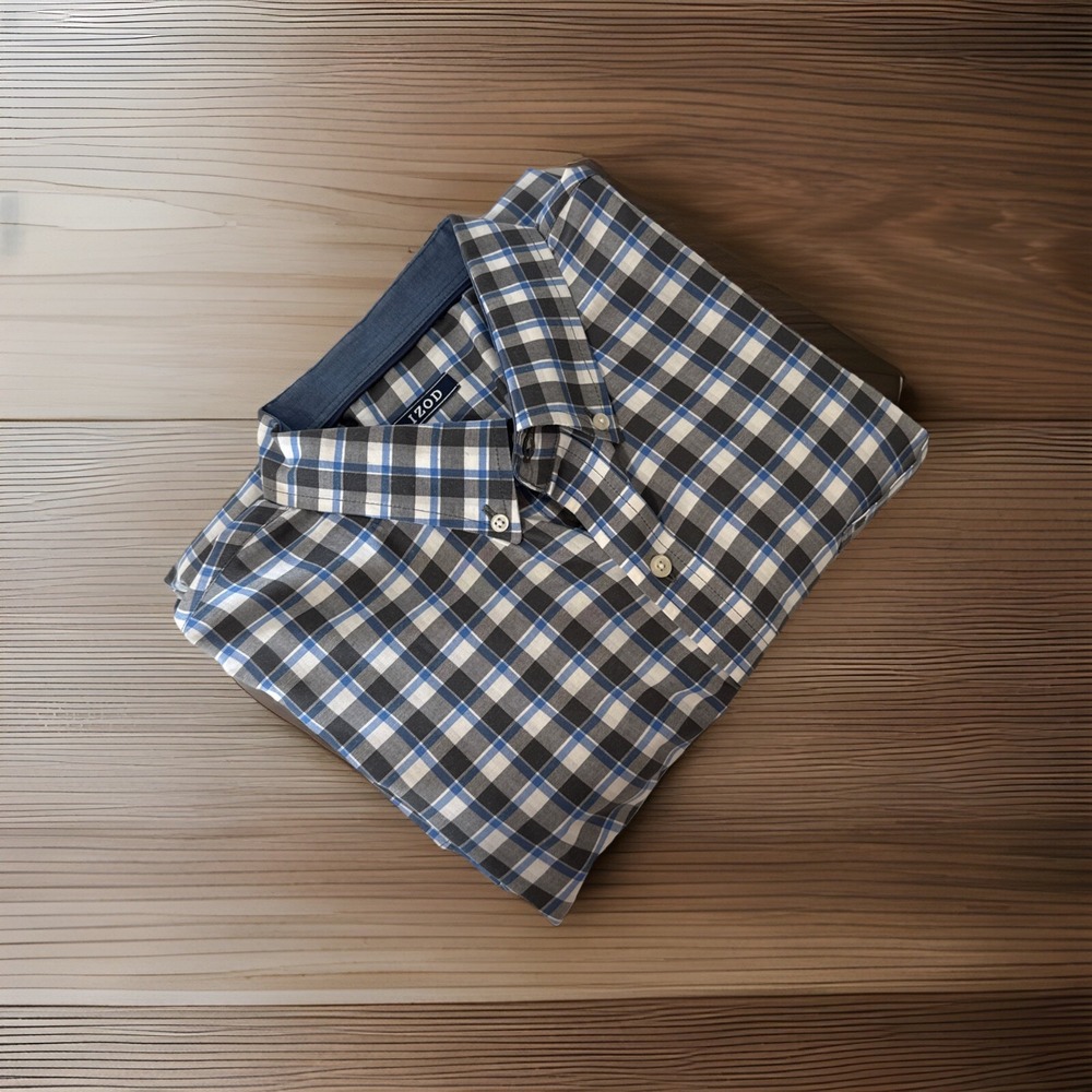 Izod Mens Button Up Shirt Blue Plaid Cotton‎ 2XL